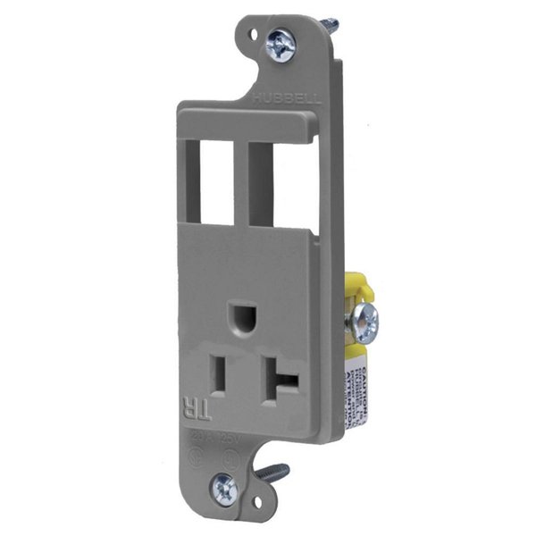 Hubbell Wiring Device-Kellems J-Load Media Outlet, 20A 125V Tamper Resistant Receptacle, 2-Port, Decorator Frame, Gray RJ62GYTR